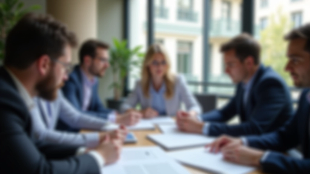 Réunion d'assemblée générale avec copropriétaires autour d'une table