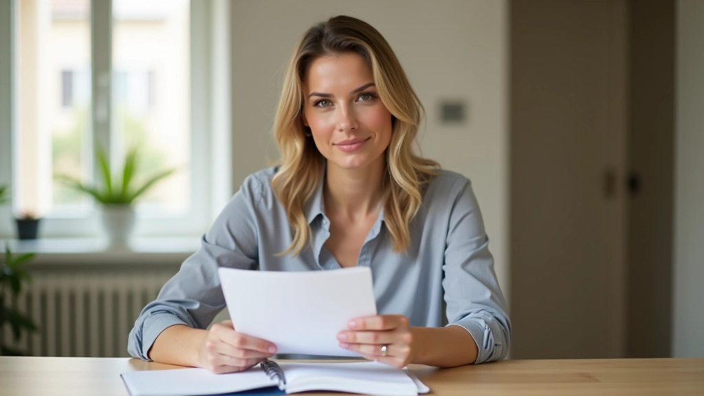 Propriétaire tenant une facture de charges et notant des points sur un bloc-notes